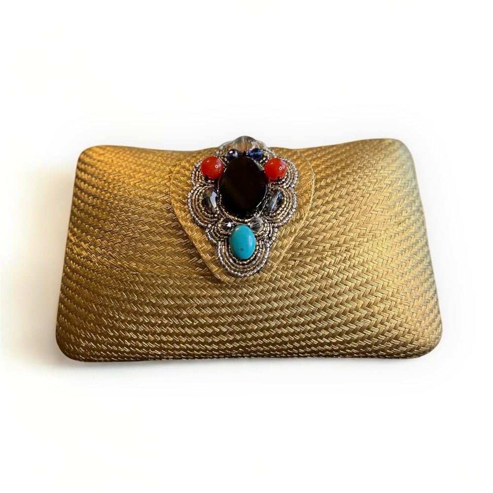 Elegant Gold Clutch with Jewel Accents